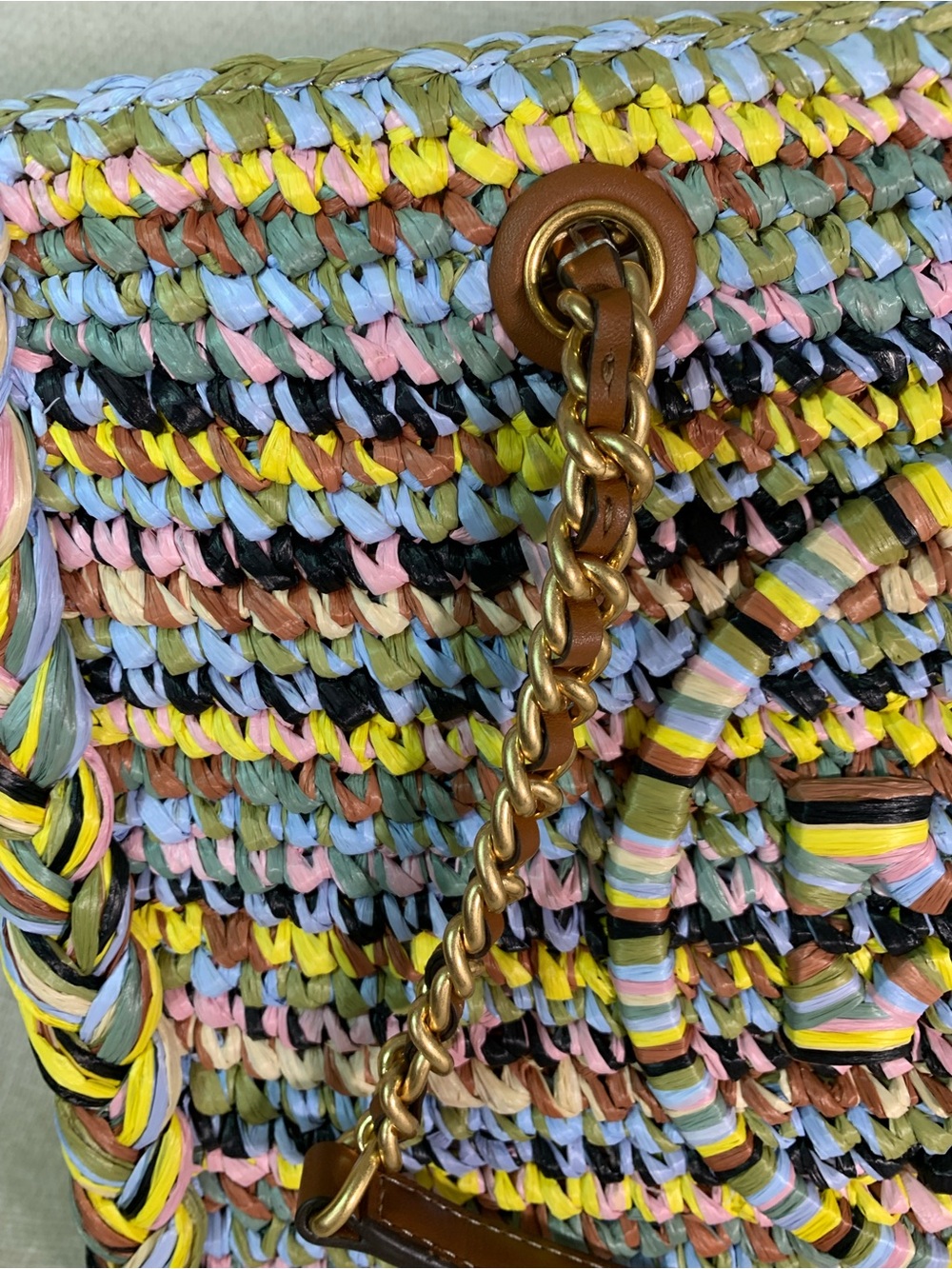 Tory Burch Ella Raffia Melange Multicolor Small Chain Tote - Picture 14 of 16